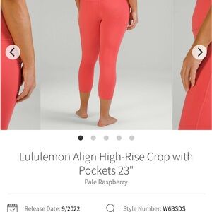 Lululemon Align High-Rise Crop Leggings in Pale Raspberry